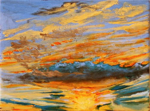 Exploding Sun, Heavy Cloud, 9" x 12", oil on linen, 2006,  private collection.